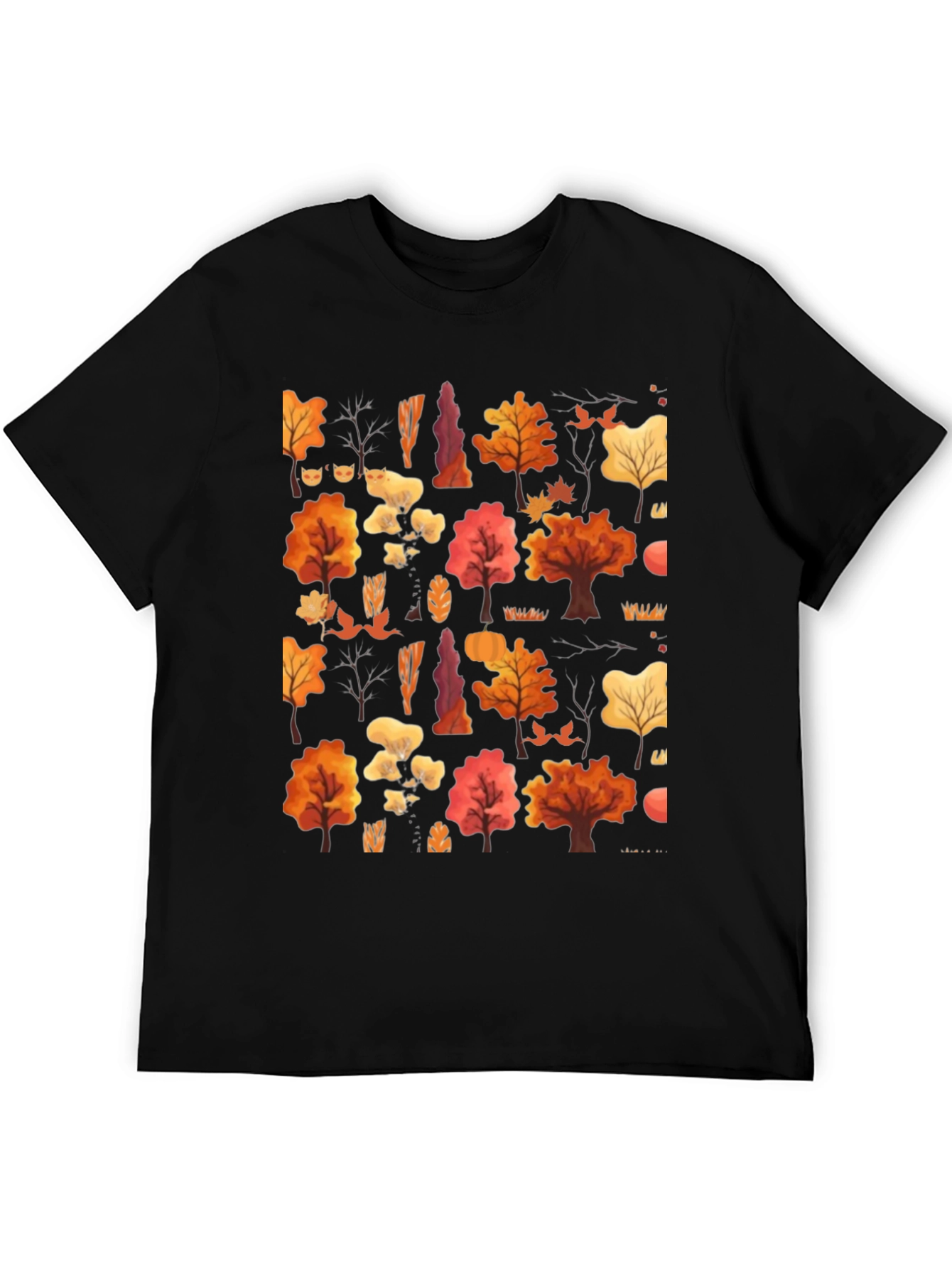 Autumn Forest Print Black T-Shirt