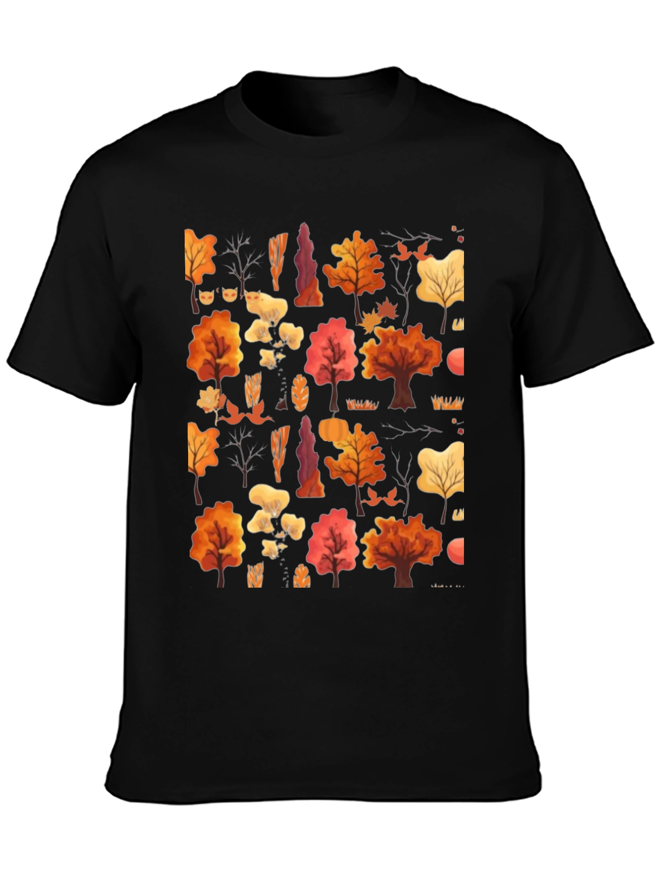 Autumn Forest Print Black T-Shirt
