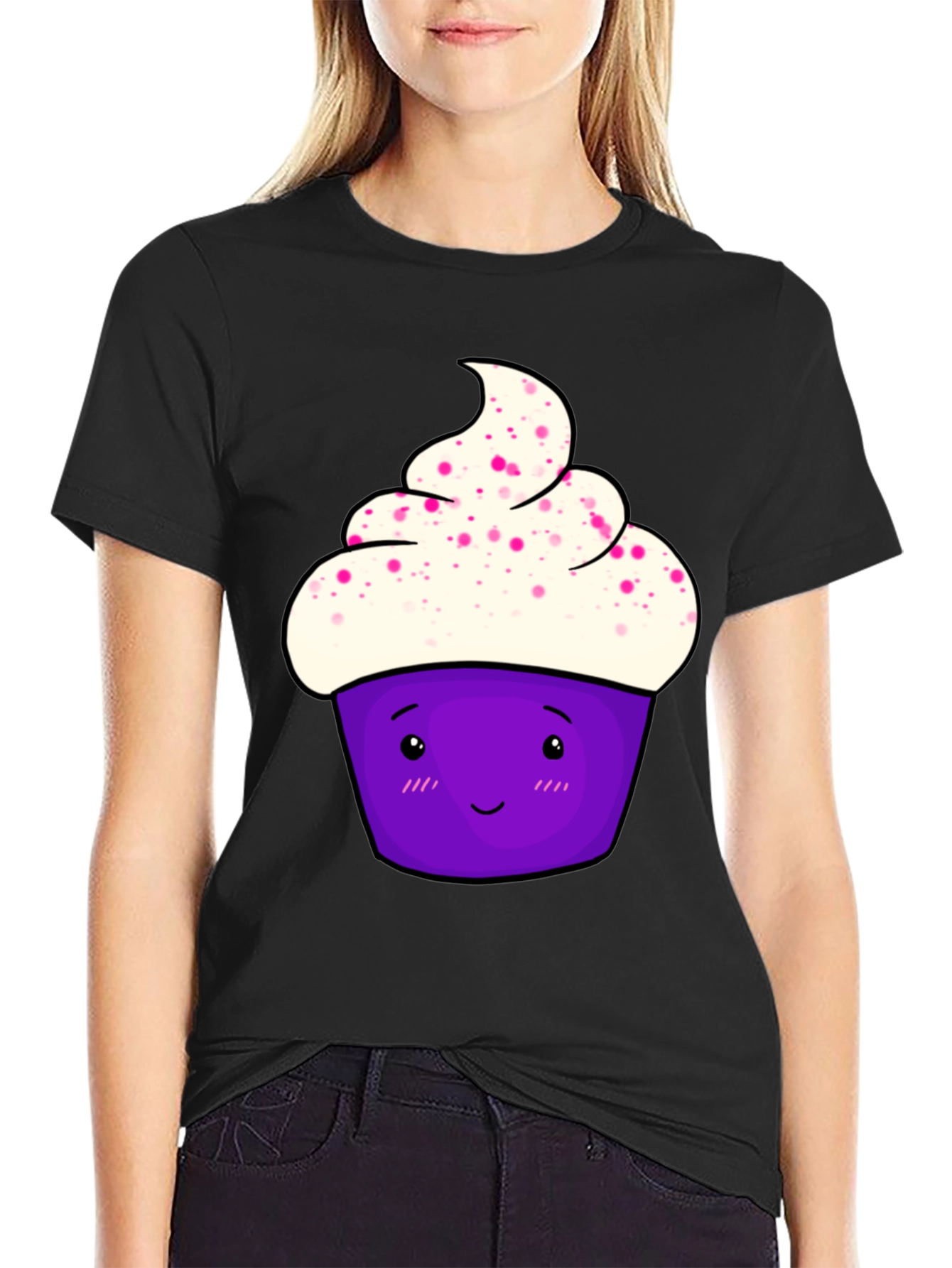 Cute Cupcake Graphic T-Shirt - Black Cotton Tee