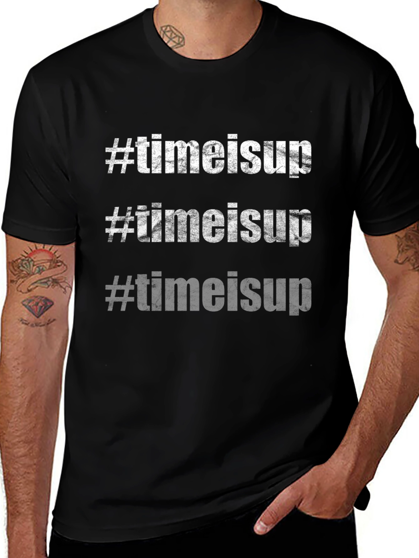 #timeisup T-Shirt - Bold Slogan Tee Black Cotton