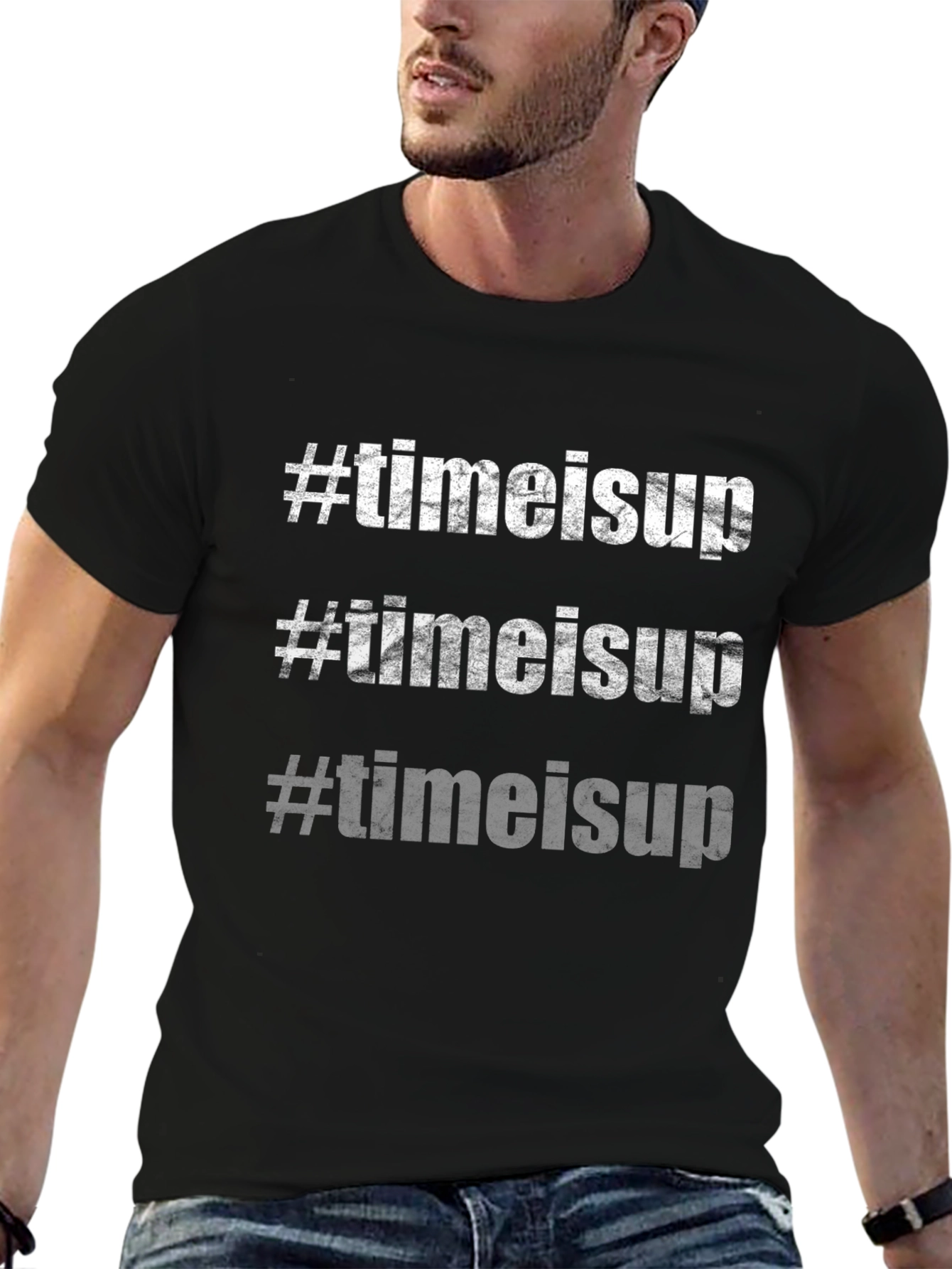 #timeisup T-Shirt - Bold Slogan Tee Black Cotton