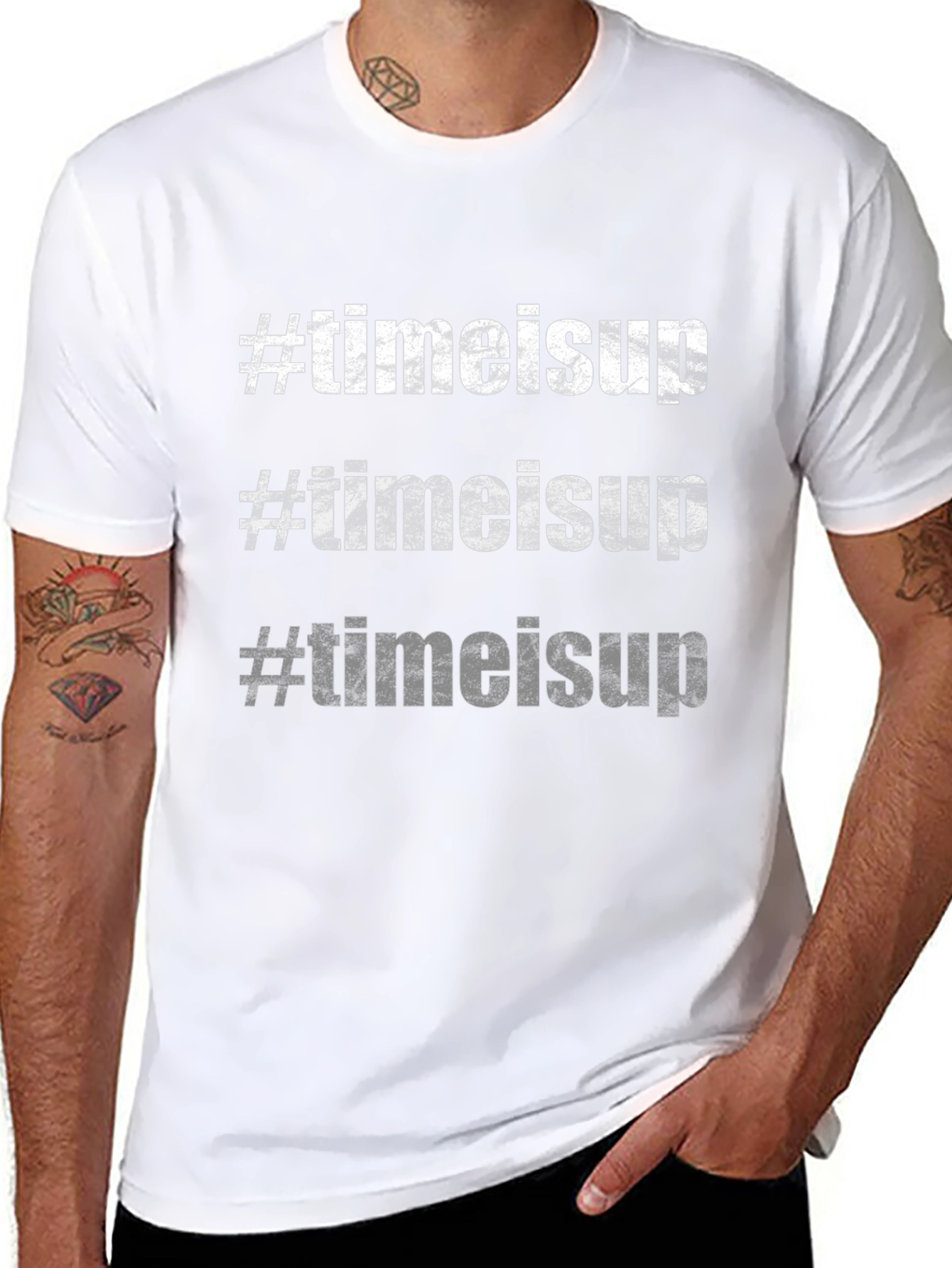 #timeisup T-Shirt - Bold Slogan Tee Black Cotton