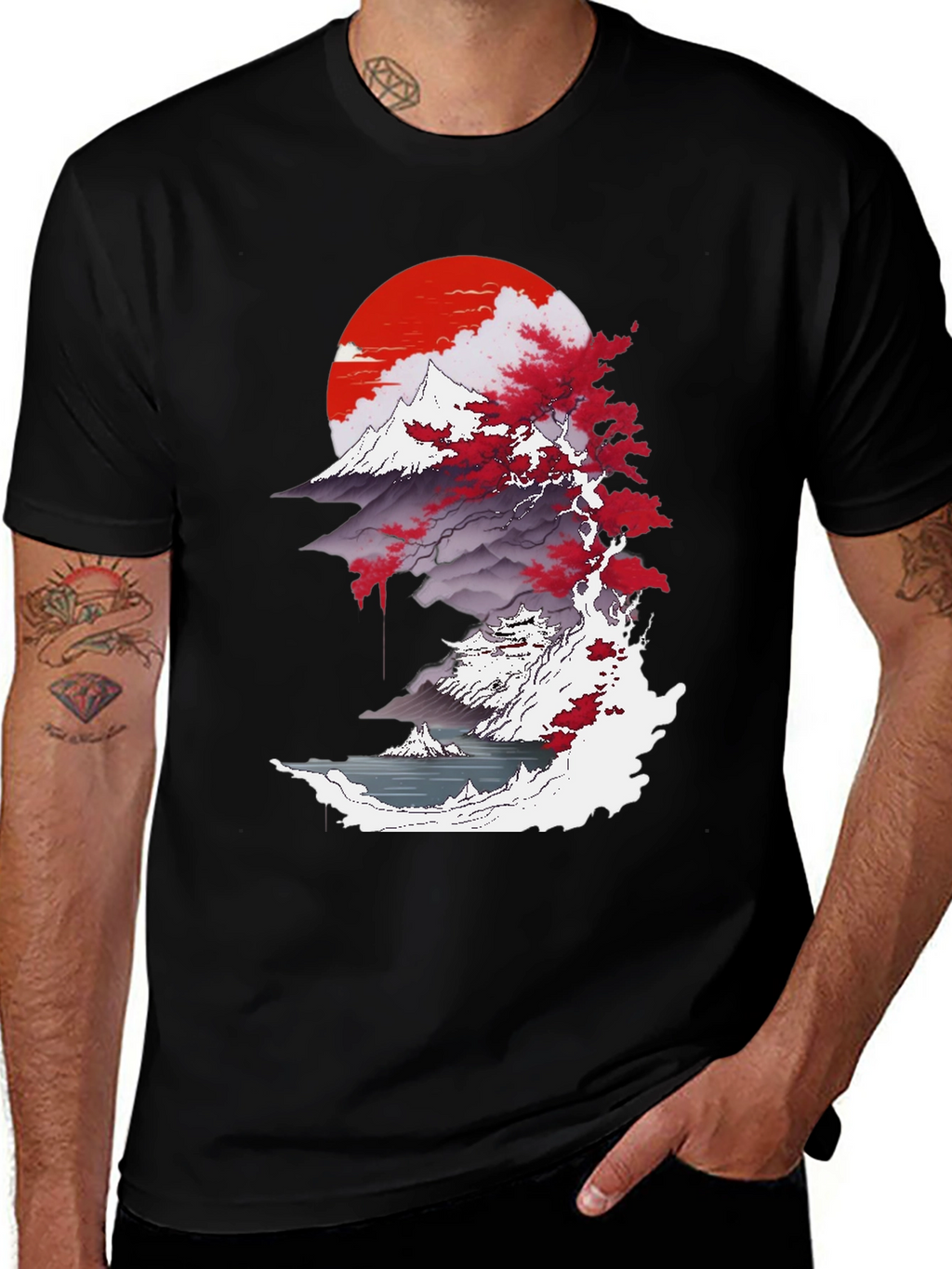 Japanese Sunset Graphic Tee - Black