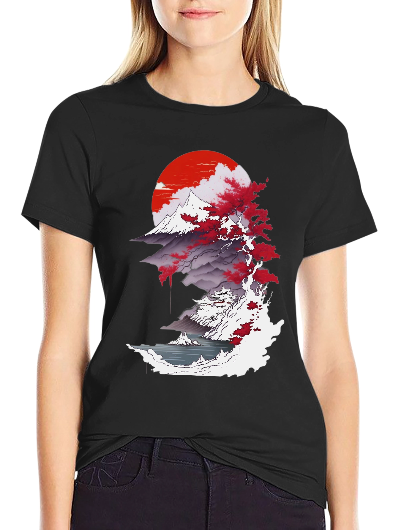 Japanese Sunset Graphic Tee - Black