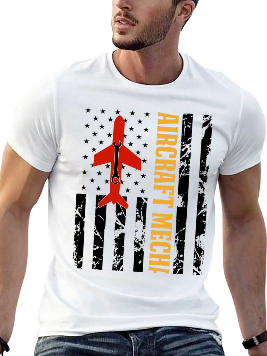 Aircraft Mechanic Tee - Patriotic Flag Design