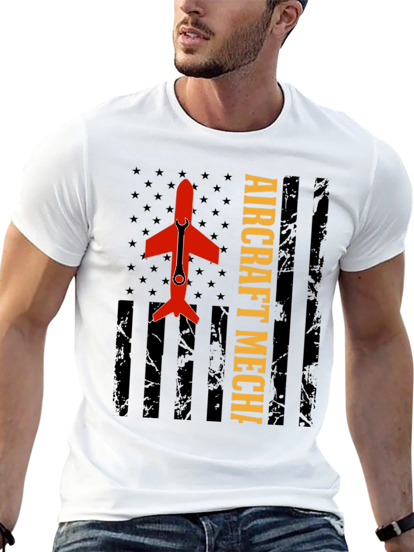 Aircraft Mechanic Tee - Patriotic Flag Design