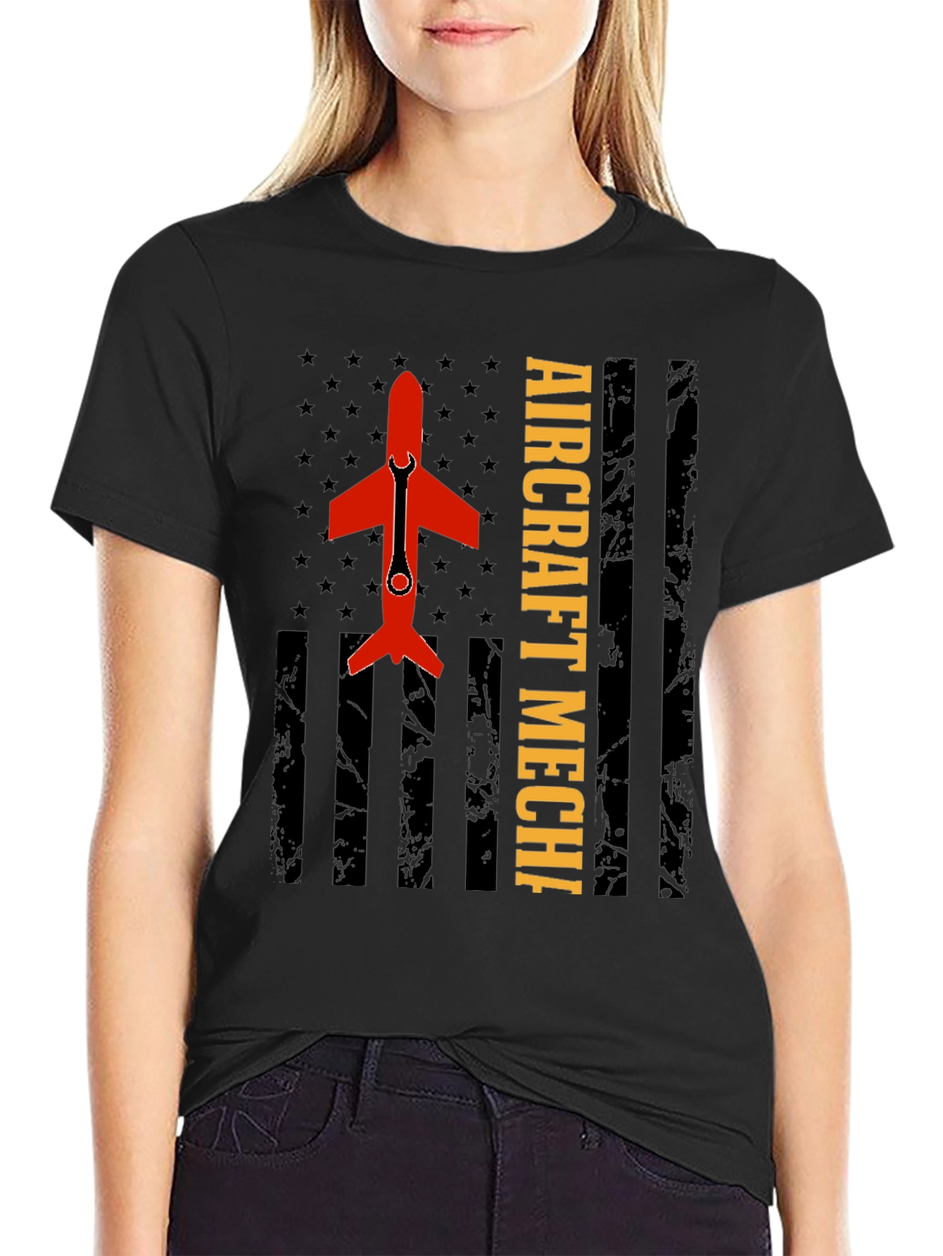 Aircraft Mechanic Tee - Patriotic Flag Design