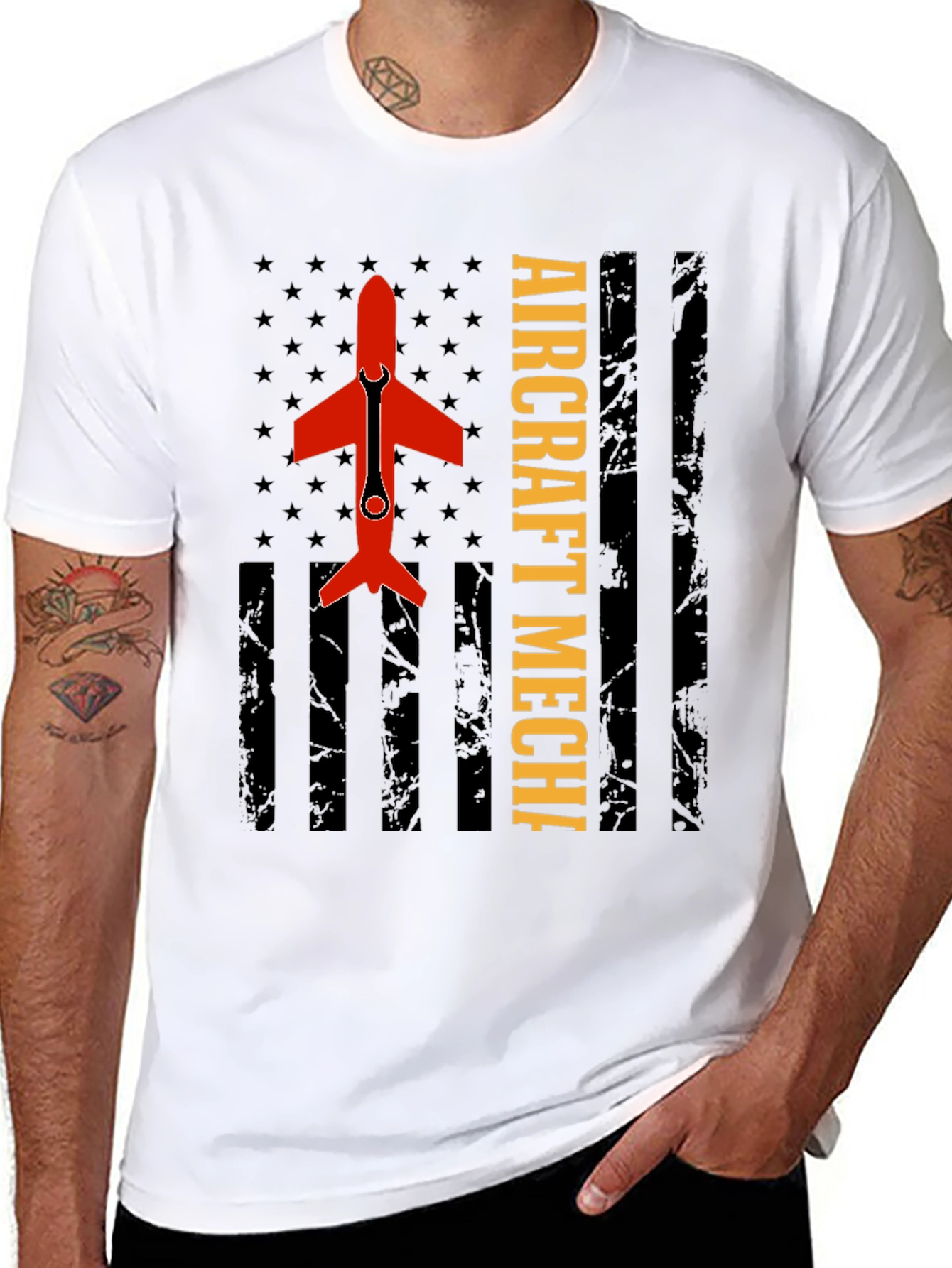 Aircraft Mechanic Tee - Patriotic Flag Design