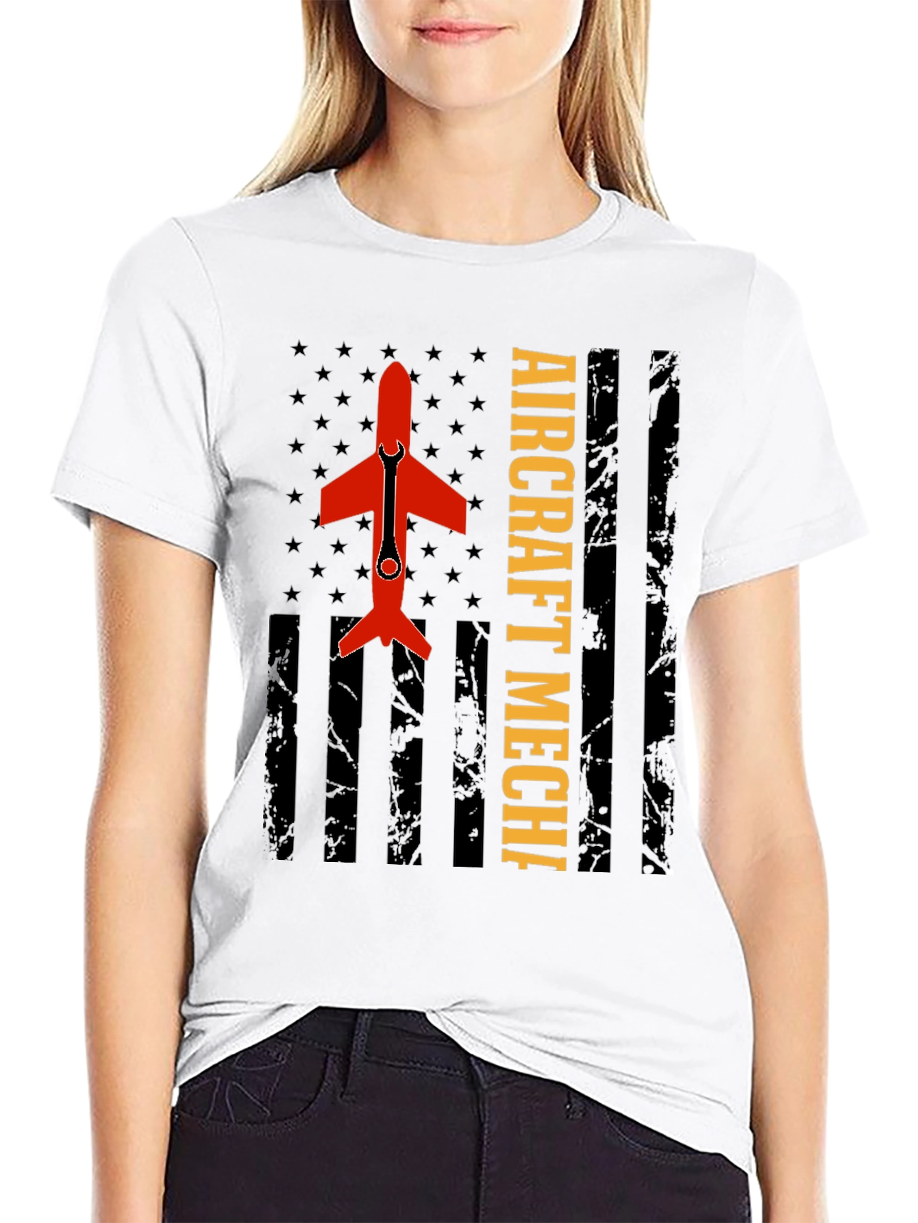 Aircraft Mechanic Tee - Patriotic Flag Design