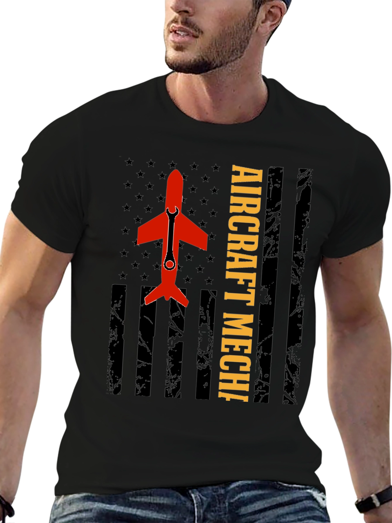 Aircraft Mechanic Tee - Patriotic Flag Design