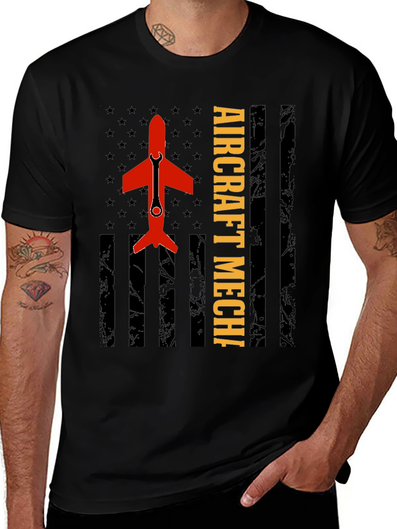 Aircraft Mechanic Tee - Patriotic Flag Design