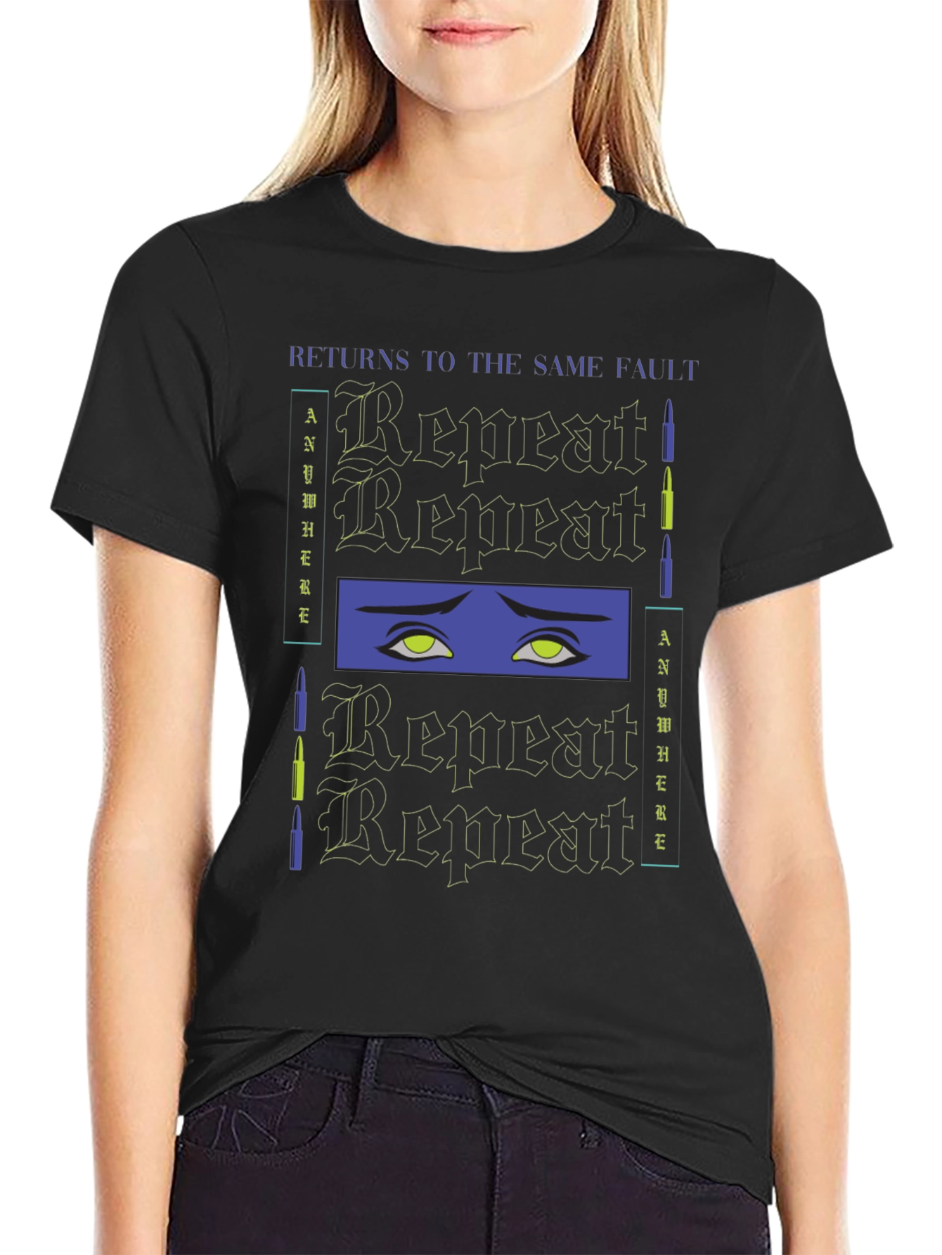 Repeat Graphic Print Black T-Shirt