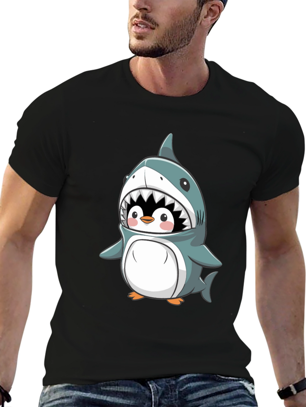 Cute Penguin in Shark Costume Graphic Tee