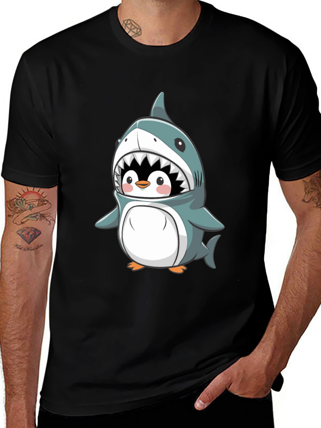 Cute Penguin in Shark Costume Graphic Tee
