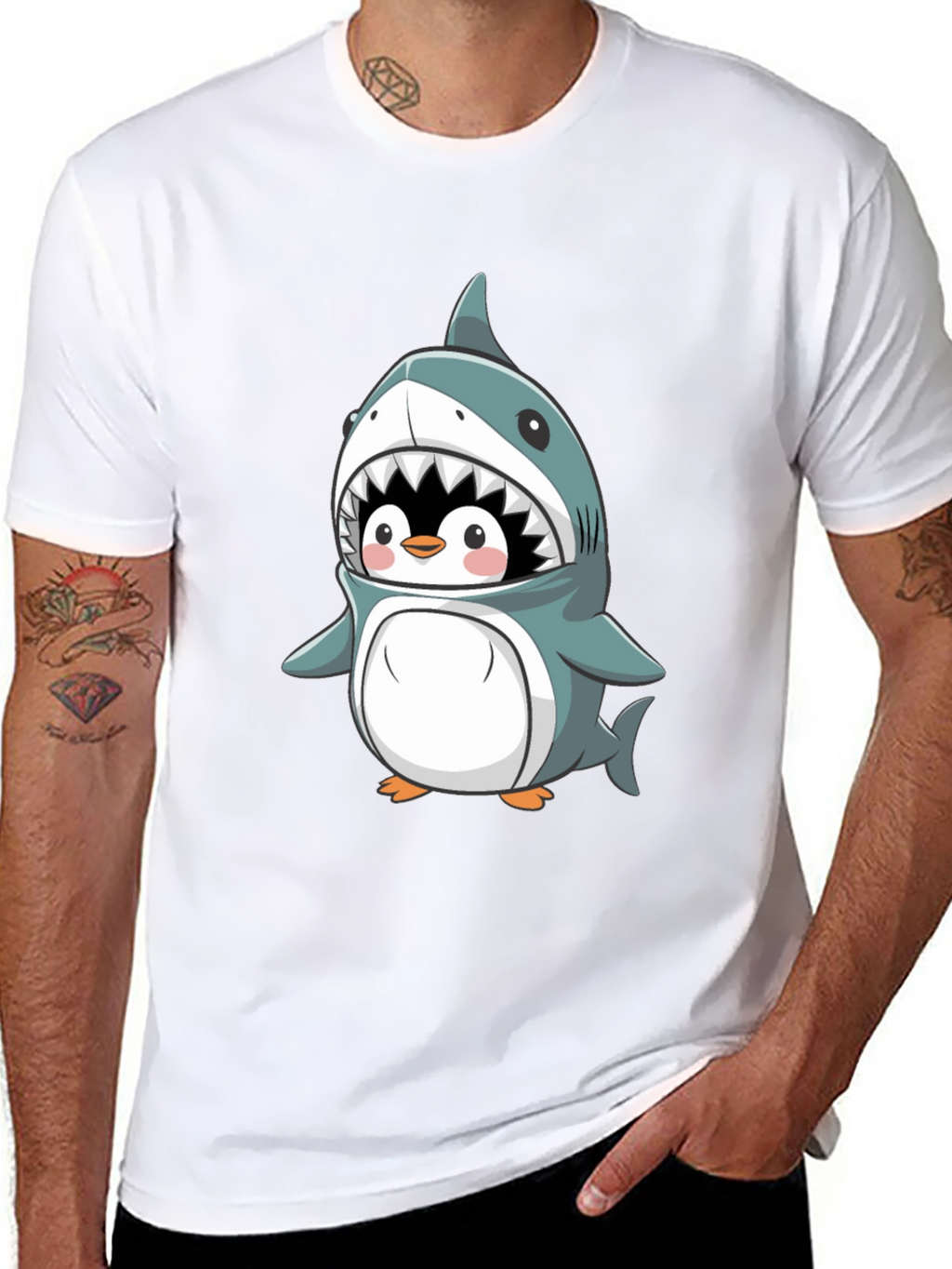 Cute Penguin in Shark Costume Graphic Tee