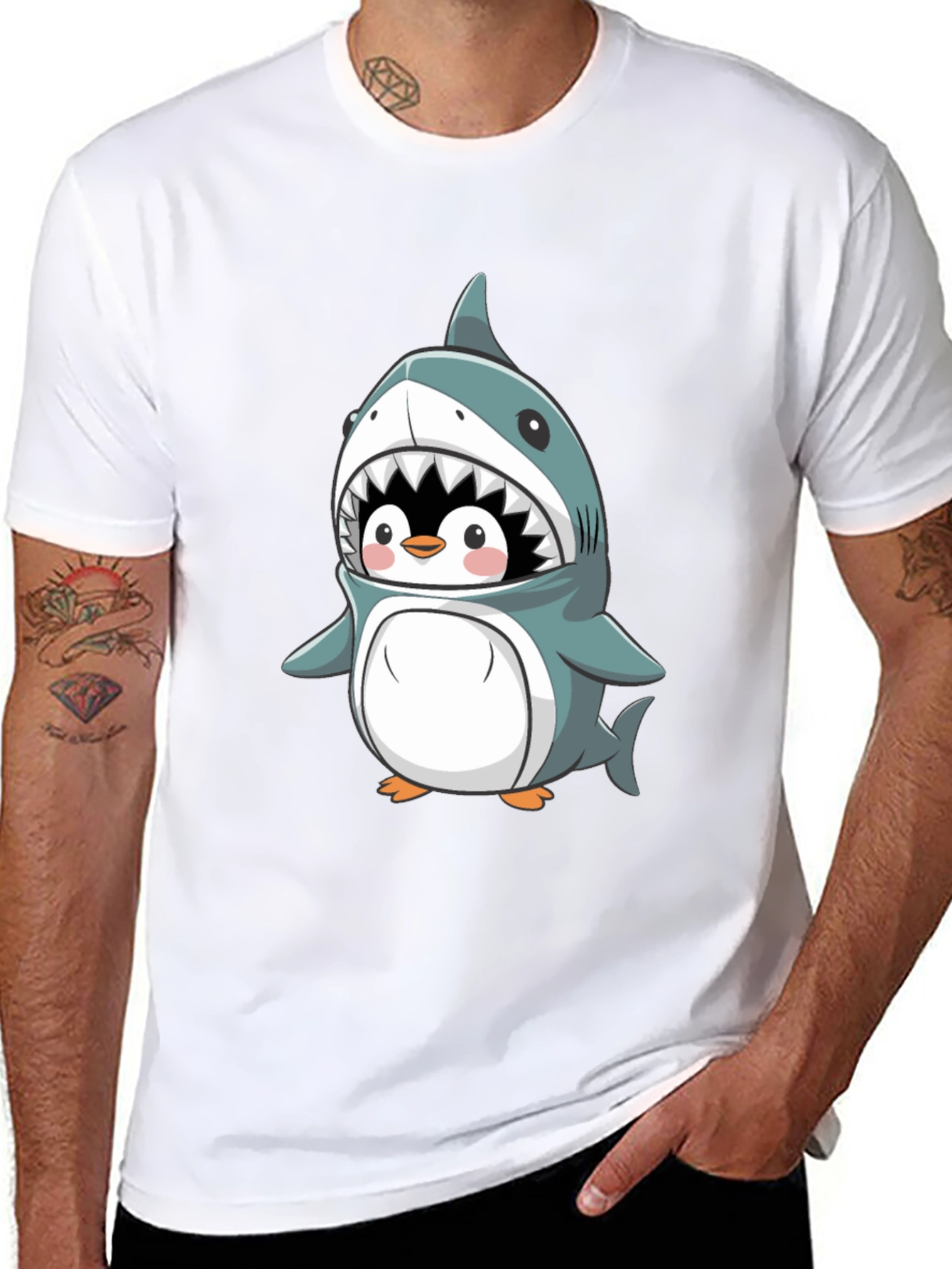 Cute Penguin in Shark Costume Graphic Tee