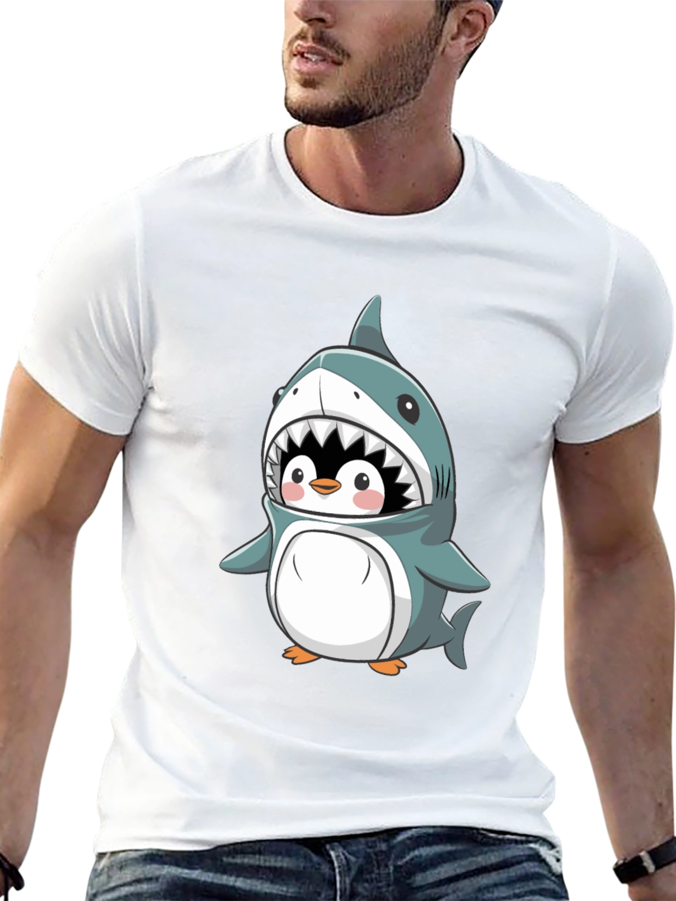 Cute Penguin in Shark Costume Graphic Tee