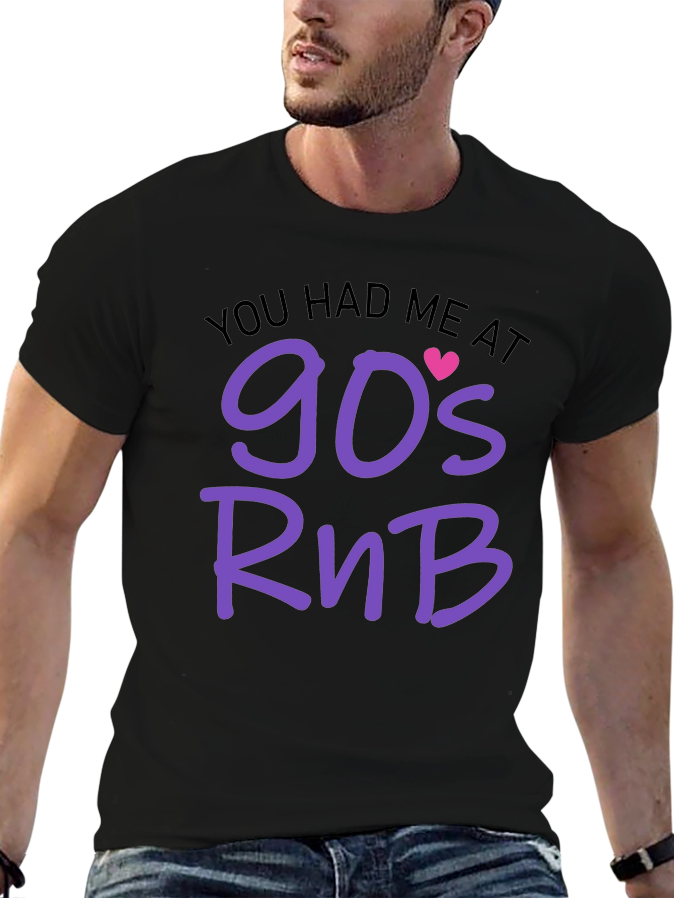 90s RnB Graphic Tee - Black Cotton T-Shirt