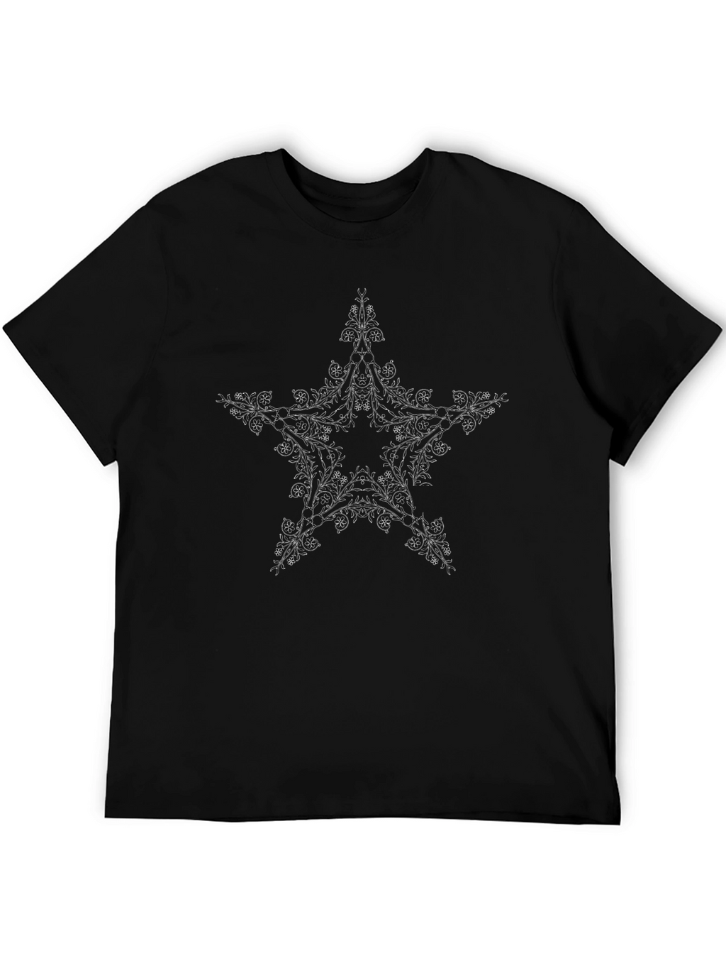 Black T-Shirt with Floral Star Design