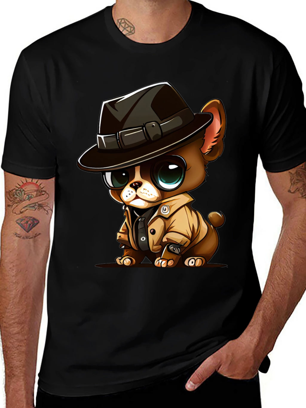 Cartoon Dog Detective Graphic T-Shirt