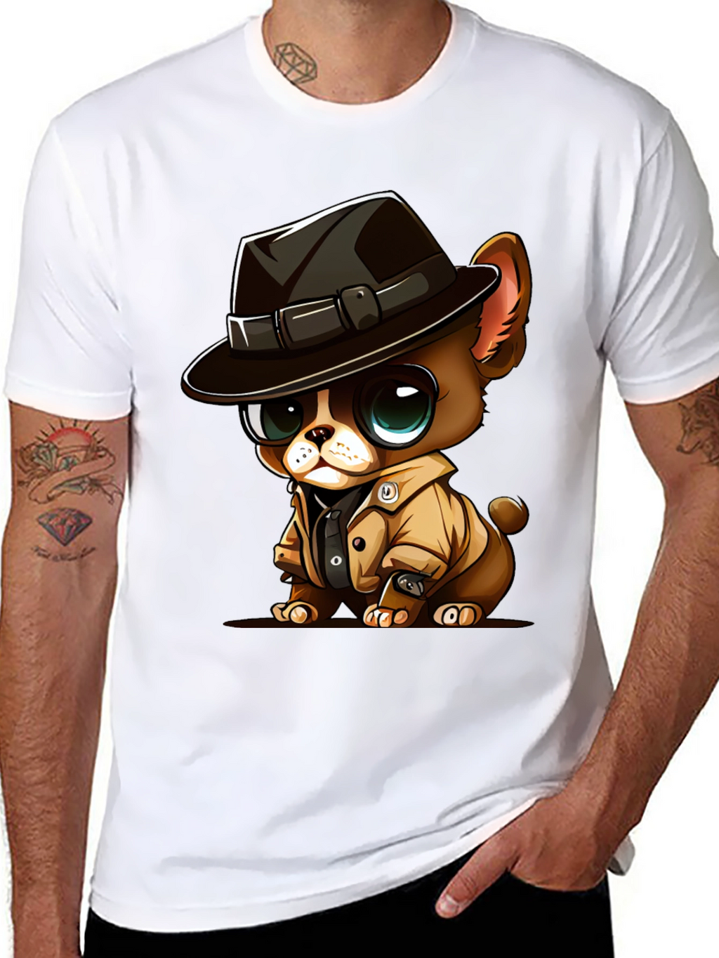 Cartoon Dog Detective Graphic T-Shirt