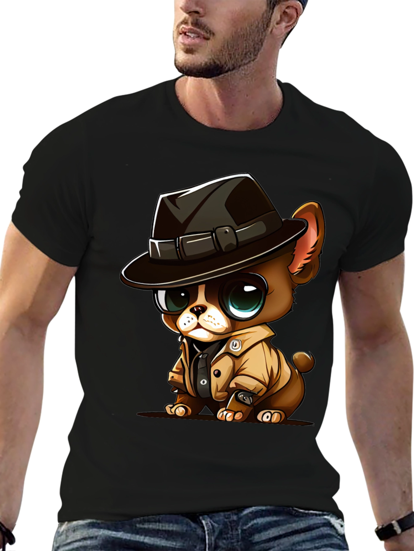 Cartoon Dog Detective Graphic T-Shirt