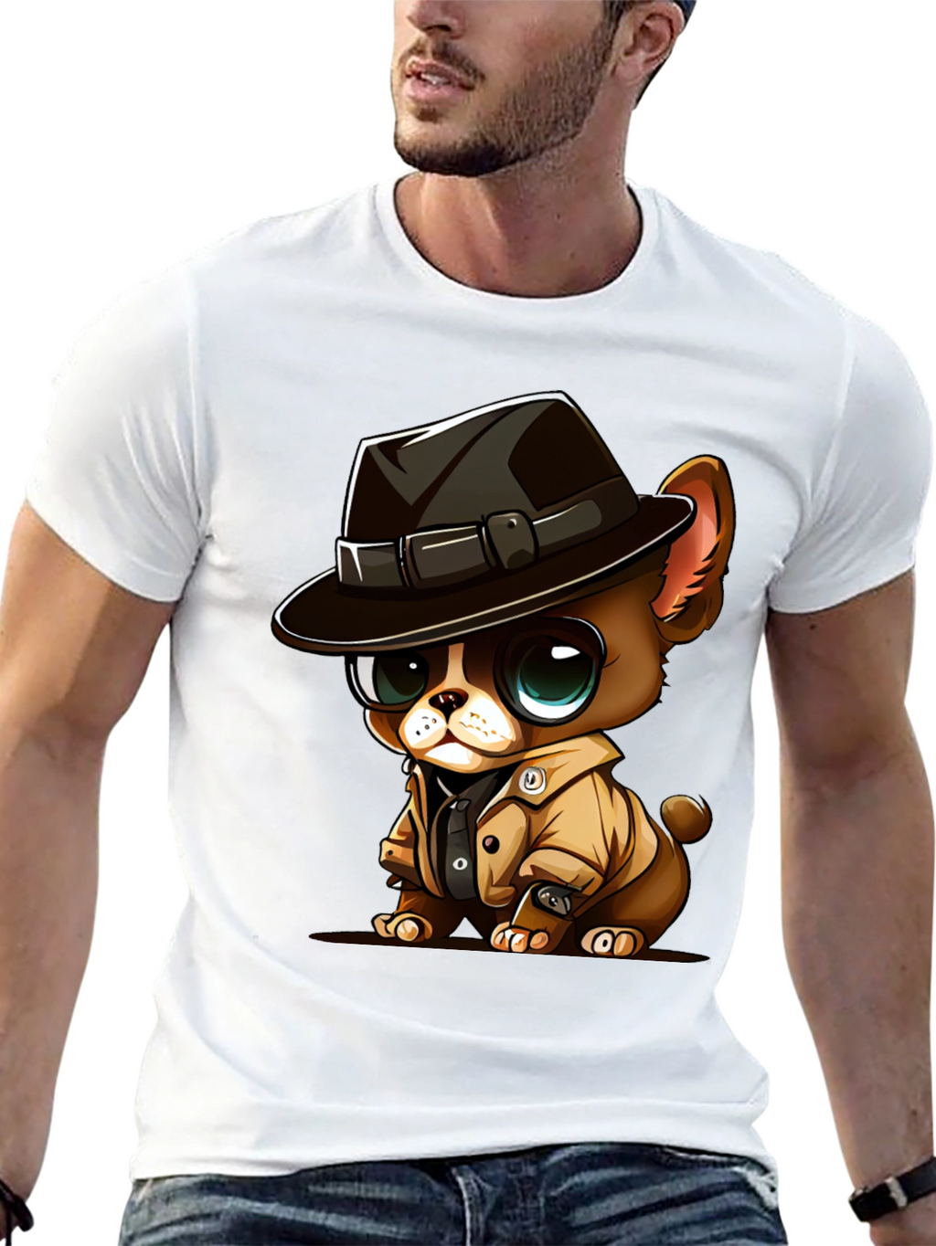 Cartoon Dog Detective Graphic T-Shirt