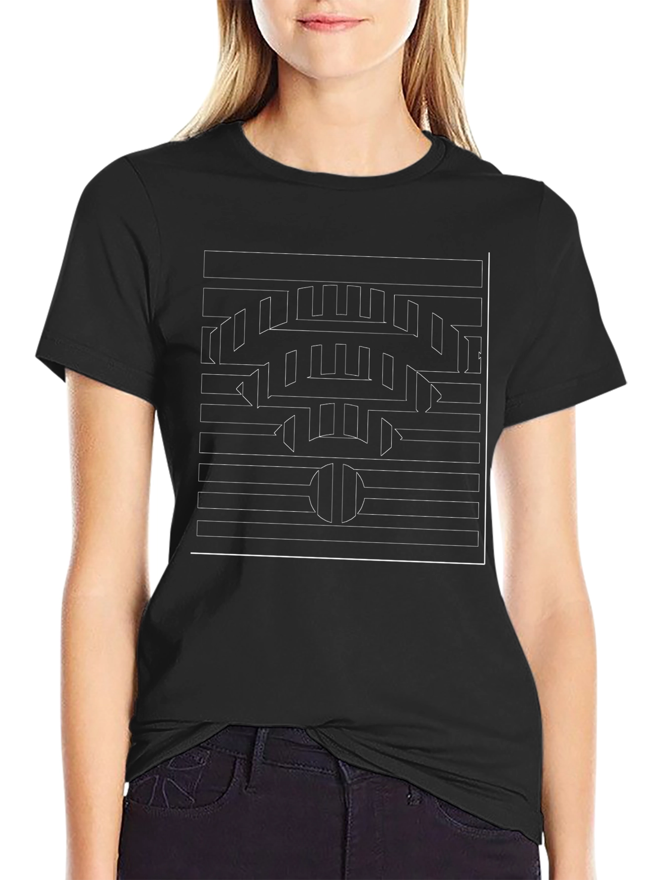 Geometric Maze Graphic Tee - Modern Casual Style