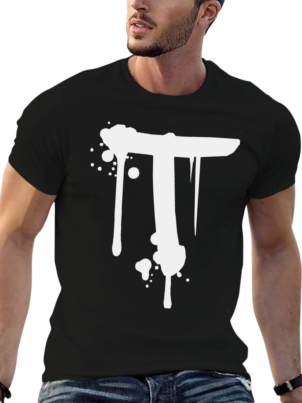 Black T-Shirt with White T Design