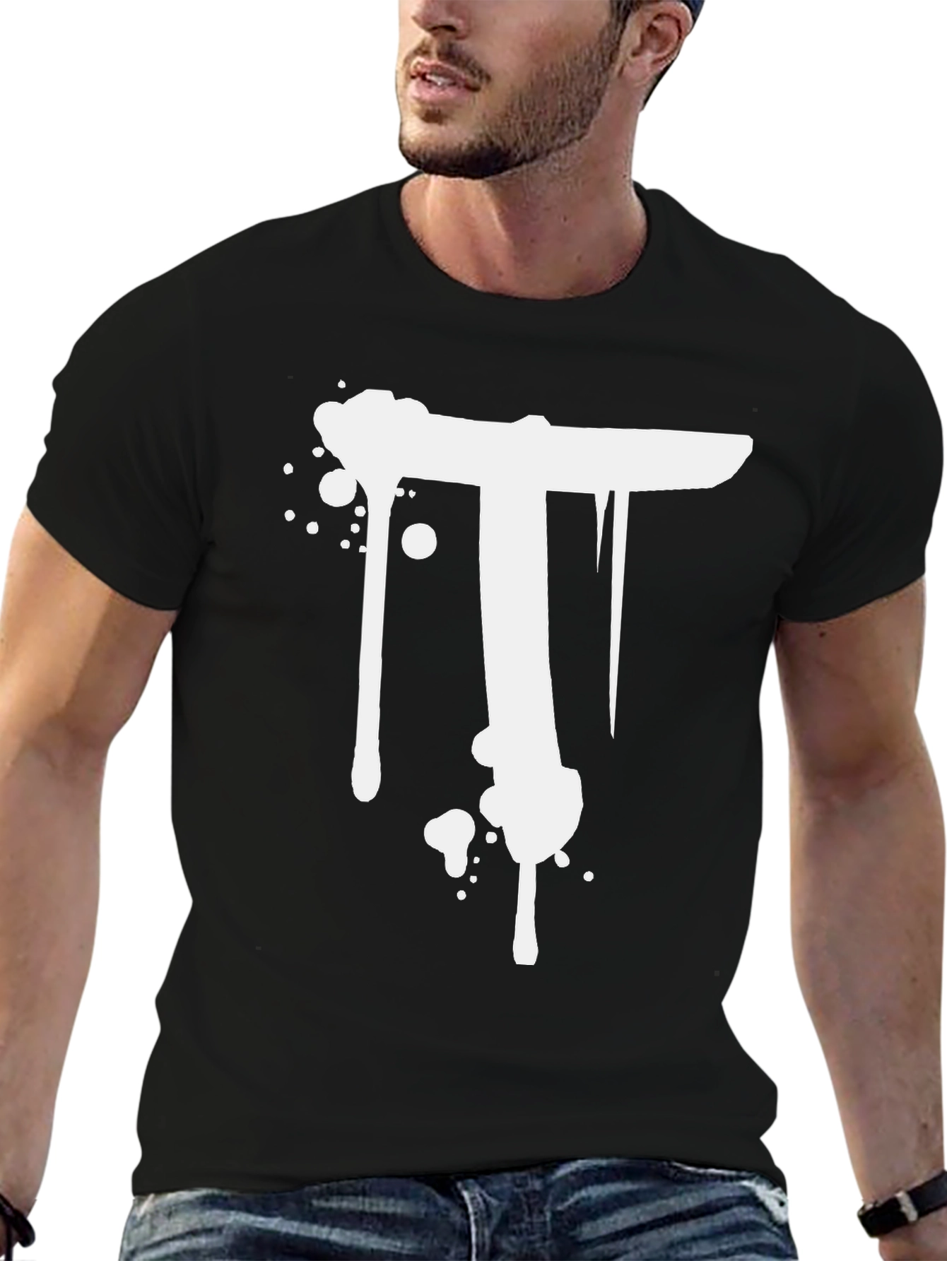Black T-Shirt with White T Design