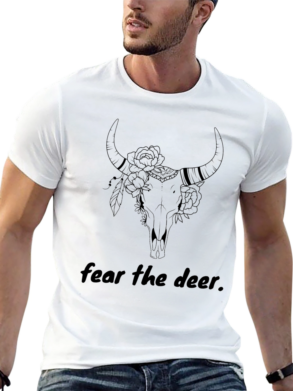 Fear the Deer Bull Skull Graphic T-Shirt