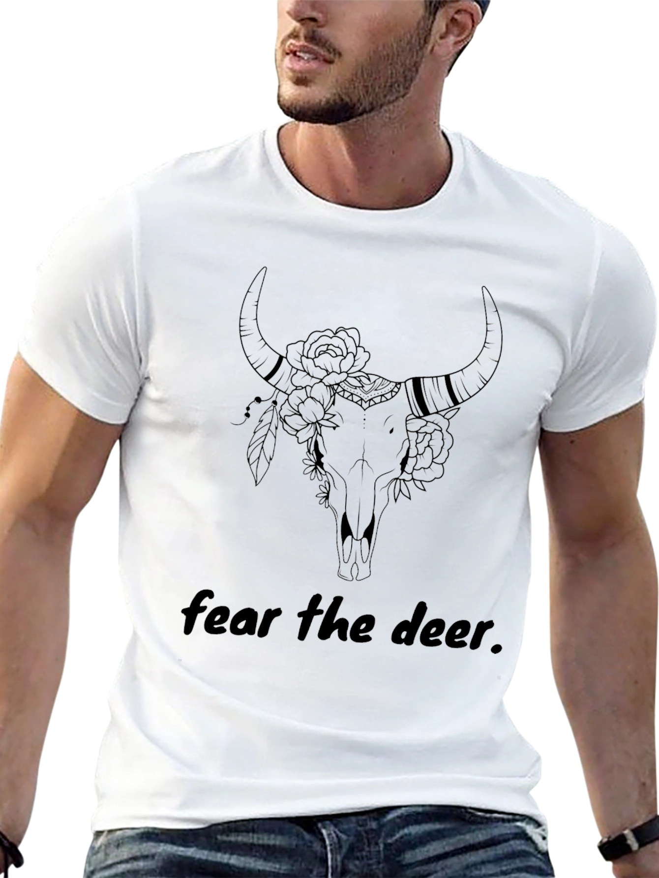 Fear the Deer Bull Skull Graphic T-Shirt