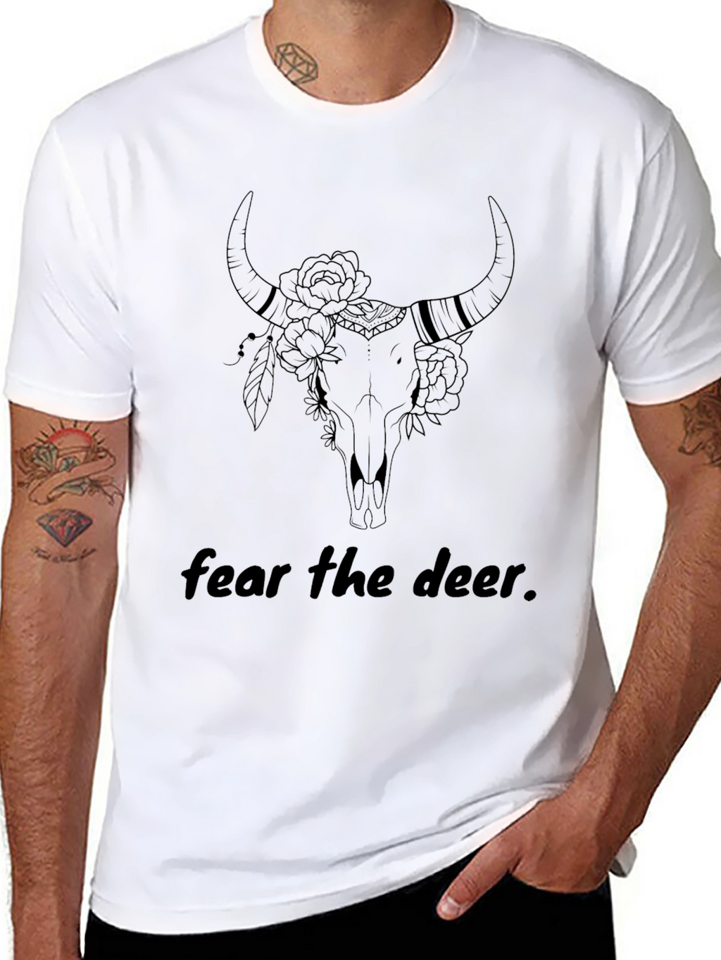 Fear the Deer Bull Skull Graphic T-Shirt