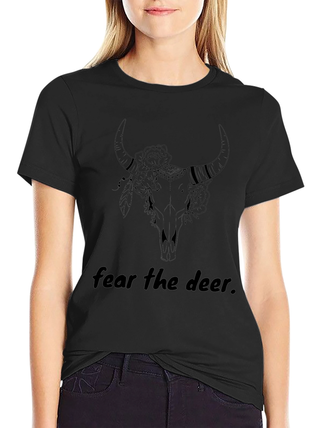 Fear the Deer Bull Skull Graphic T-Shirt