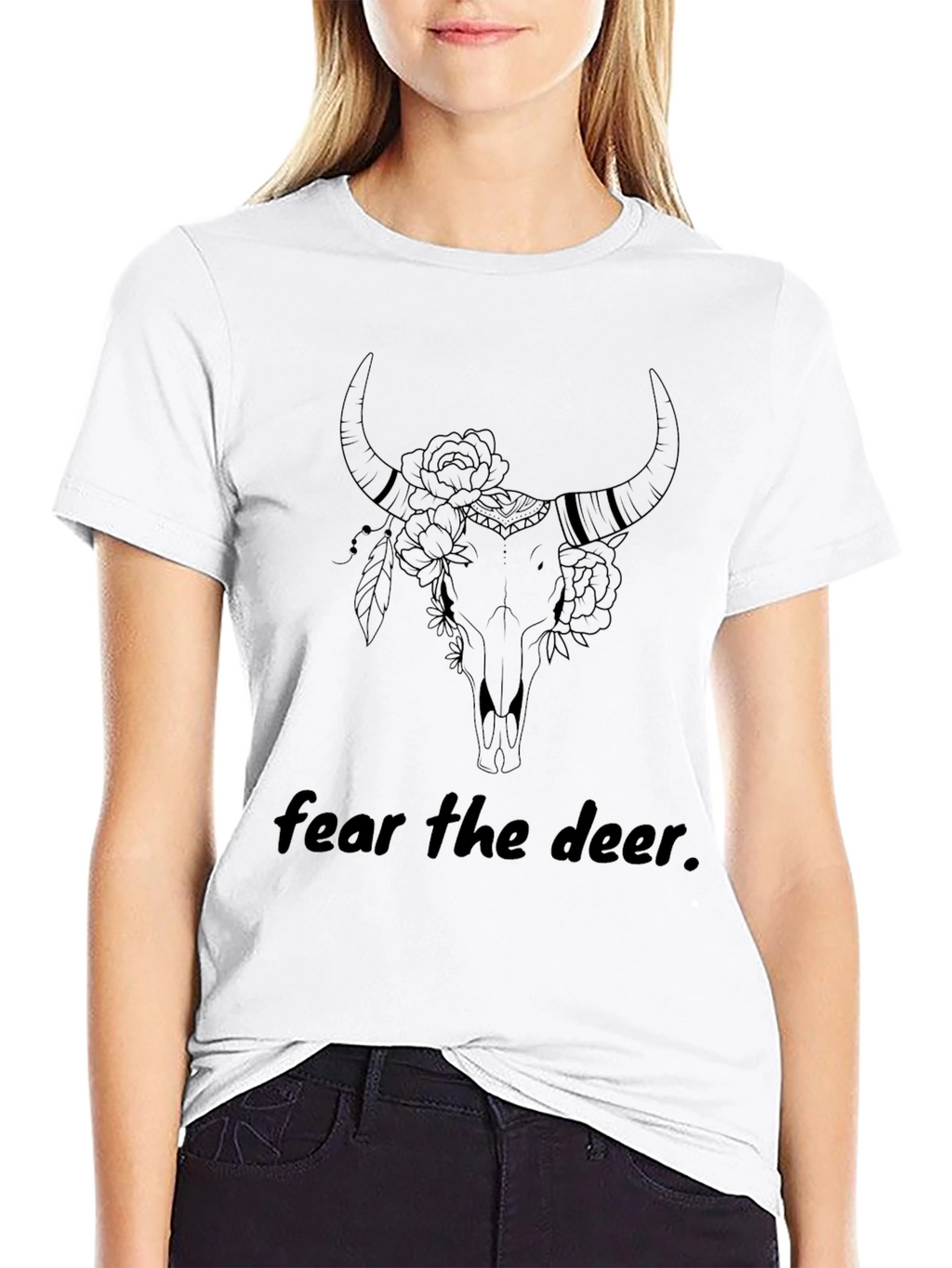 Fear the Deer Bull Skull Graphic T-Shirt