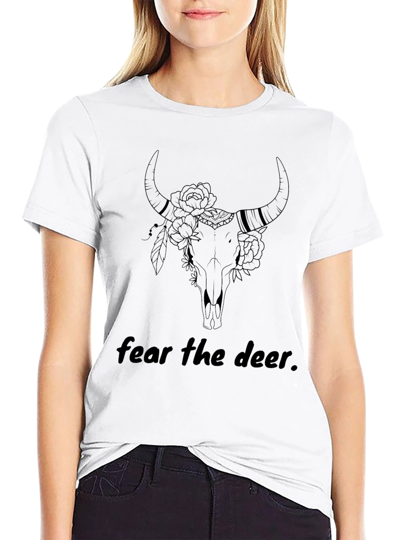Fear the Deer Bull Skull Graphic T-Shirt