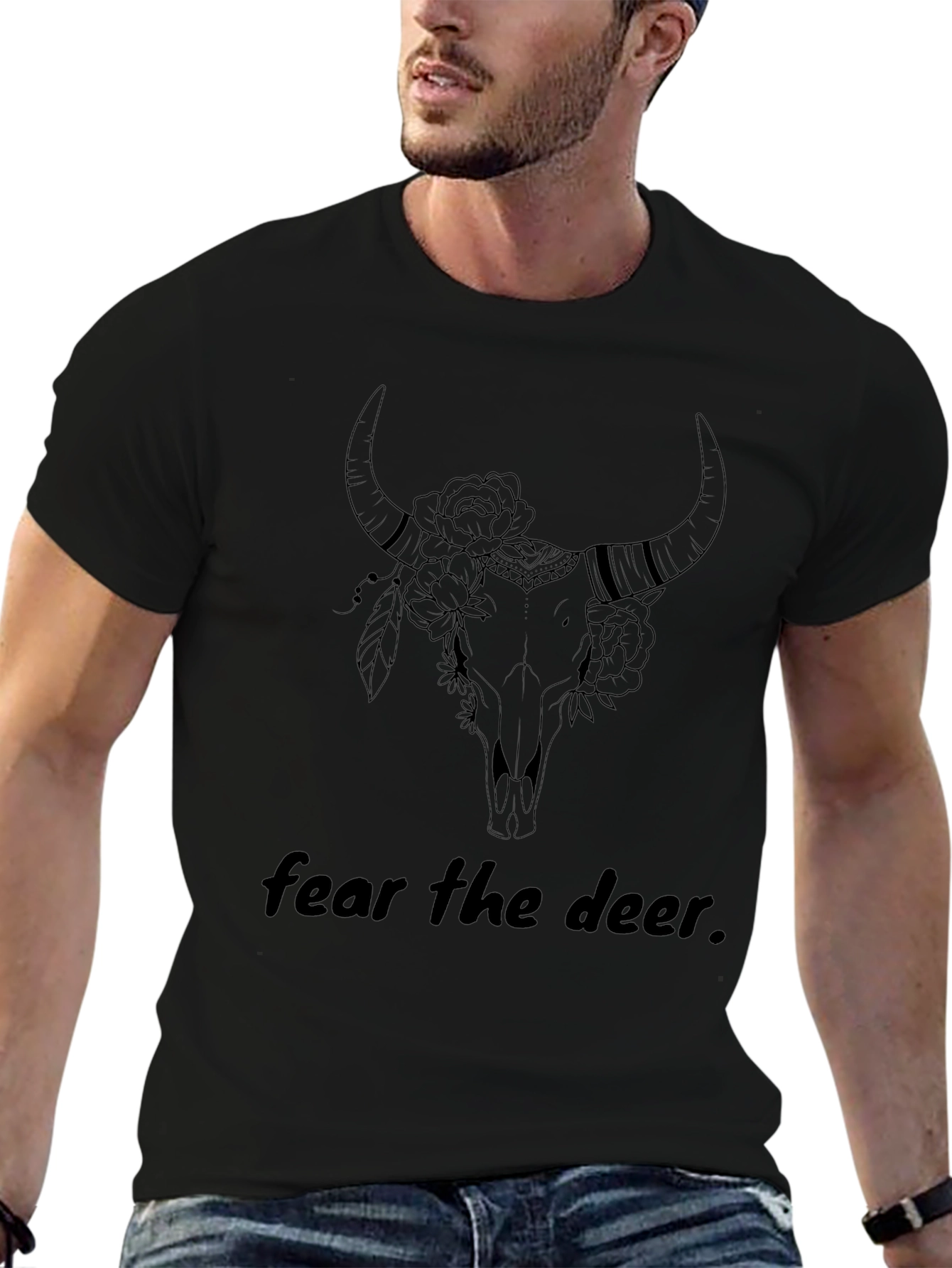 Fear the Deer Bull Skull Graphic T-Shirt