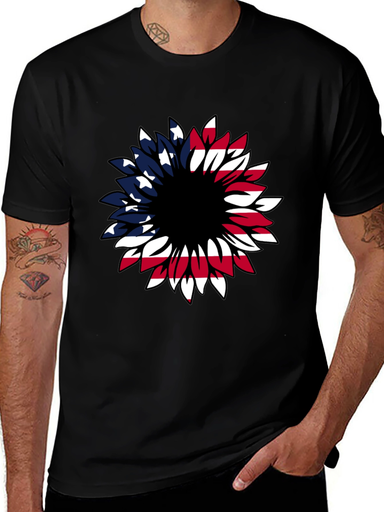 American Flag Sunflower Graphic T-Shirt