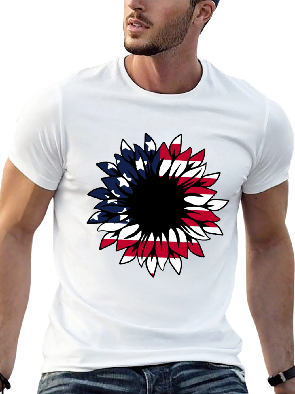 American Flag Sunflower Graphic T-Shirt