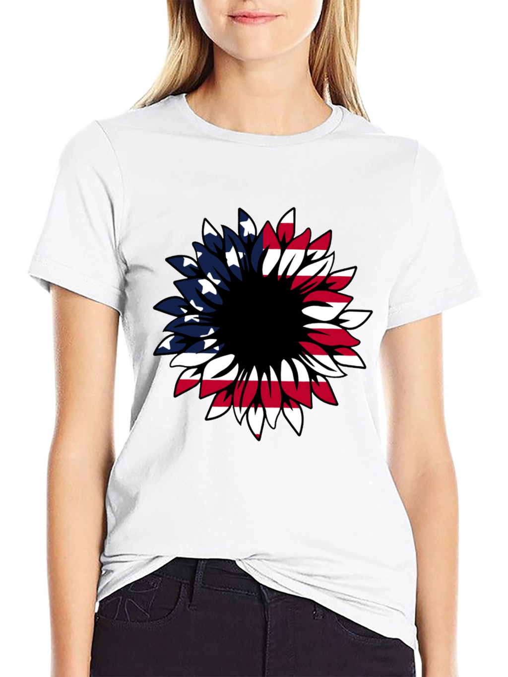 American Flag Sunflower Graphic T-Shirt