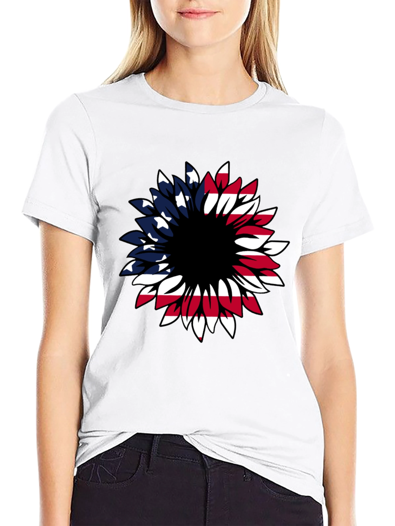 American Flag Sunflower Graphic T-Shirt