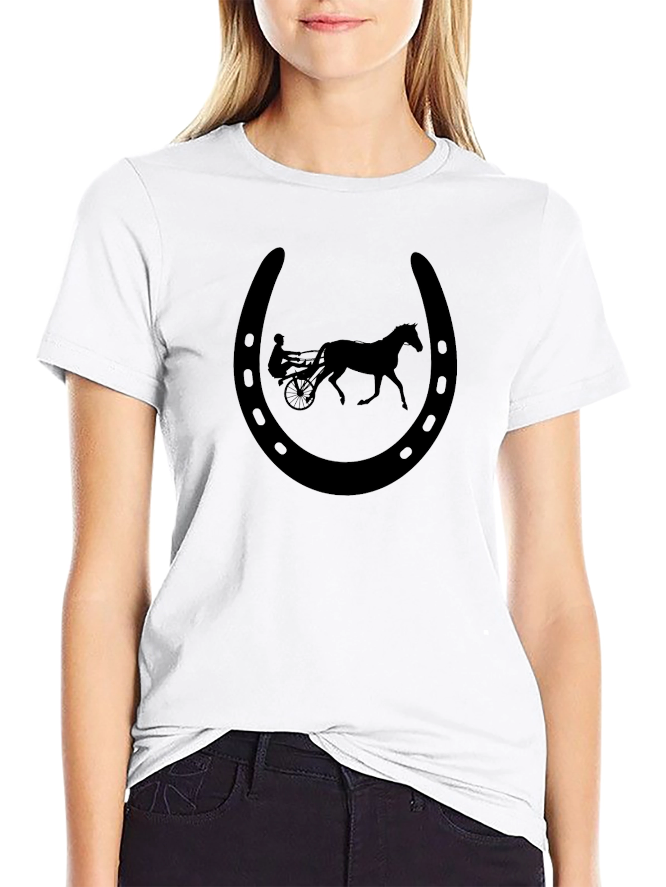 Black Horseshoe Horse Carriage Graphic Tee