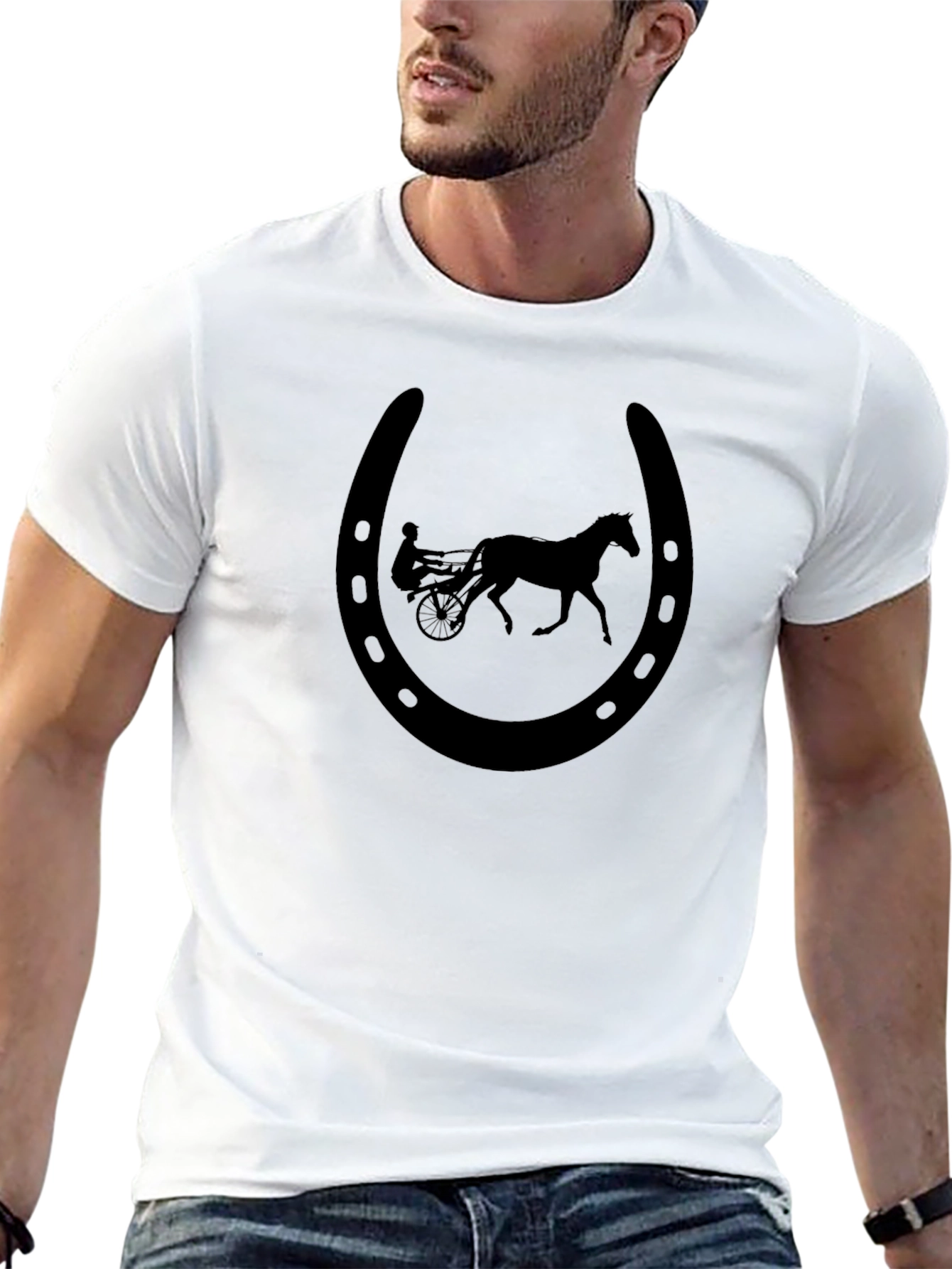 Black Horseshoe Horse Carriage Graphic Tee