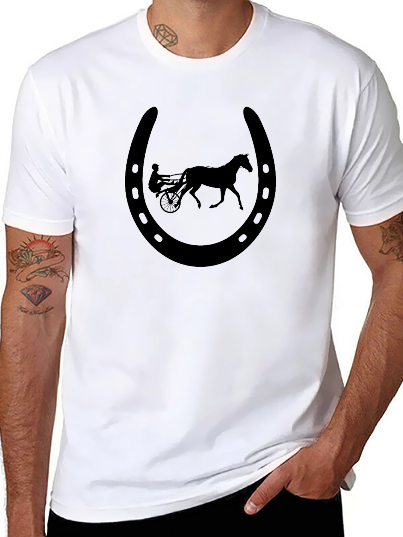 Black Horseshoe Horse Carriage Graphic Tee