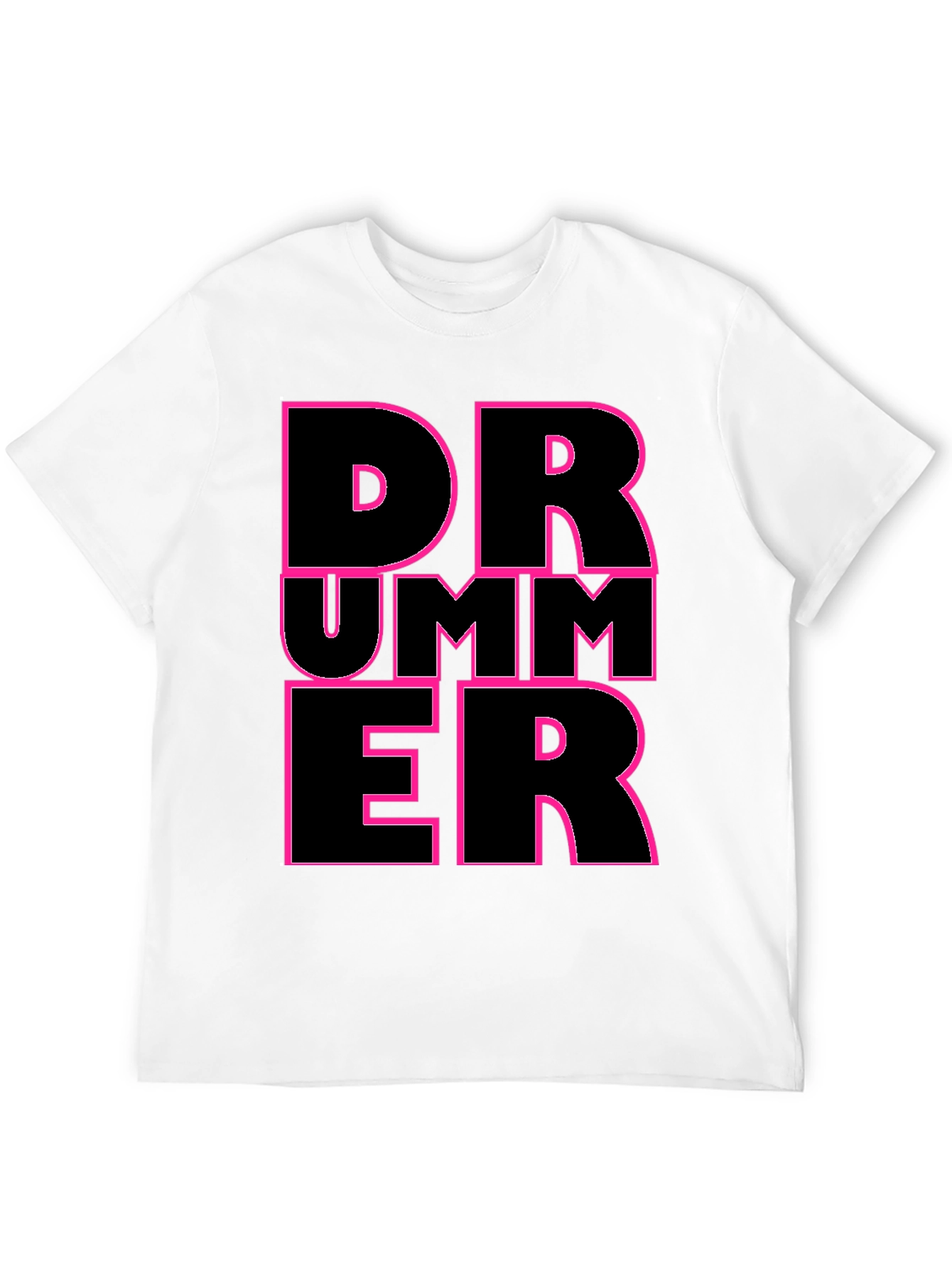 Drummer Graphic T-Shirt - Black with Pink Outline