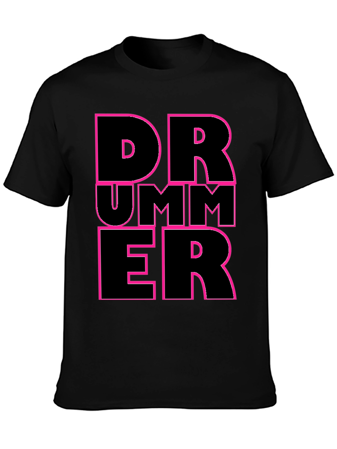Drummer Graphic T-Shirt - Black with Pink Outline