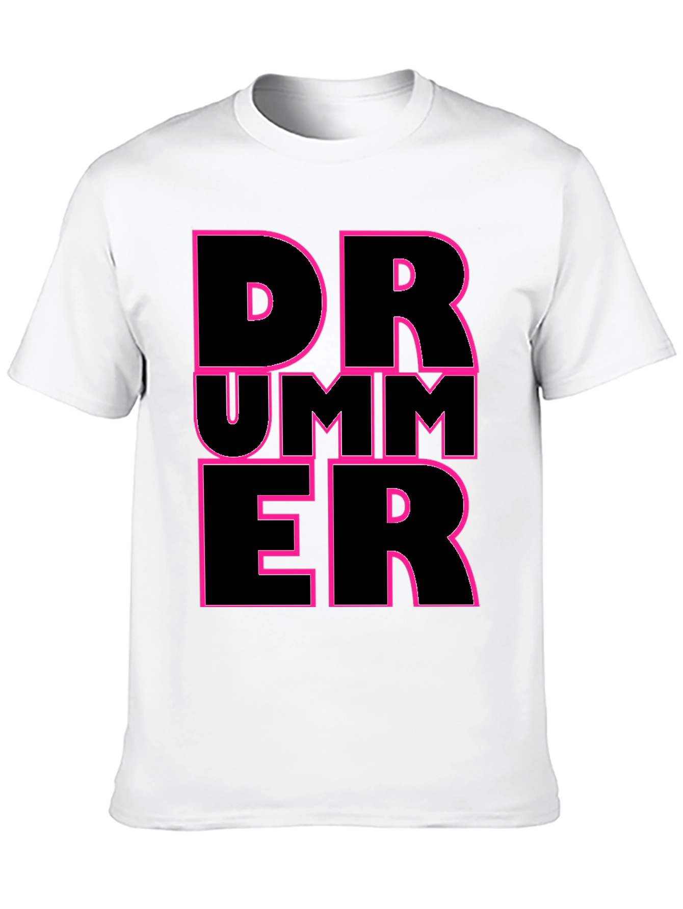 Drummer Graphic T-Shirt - Black with Pink Outline