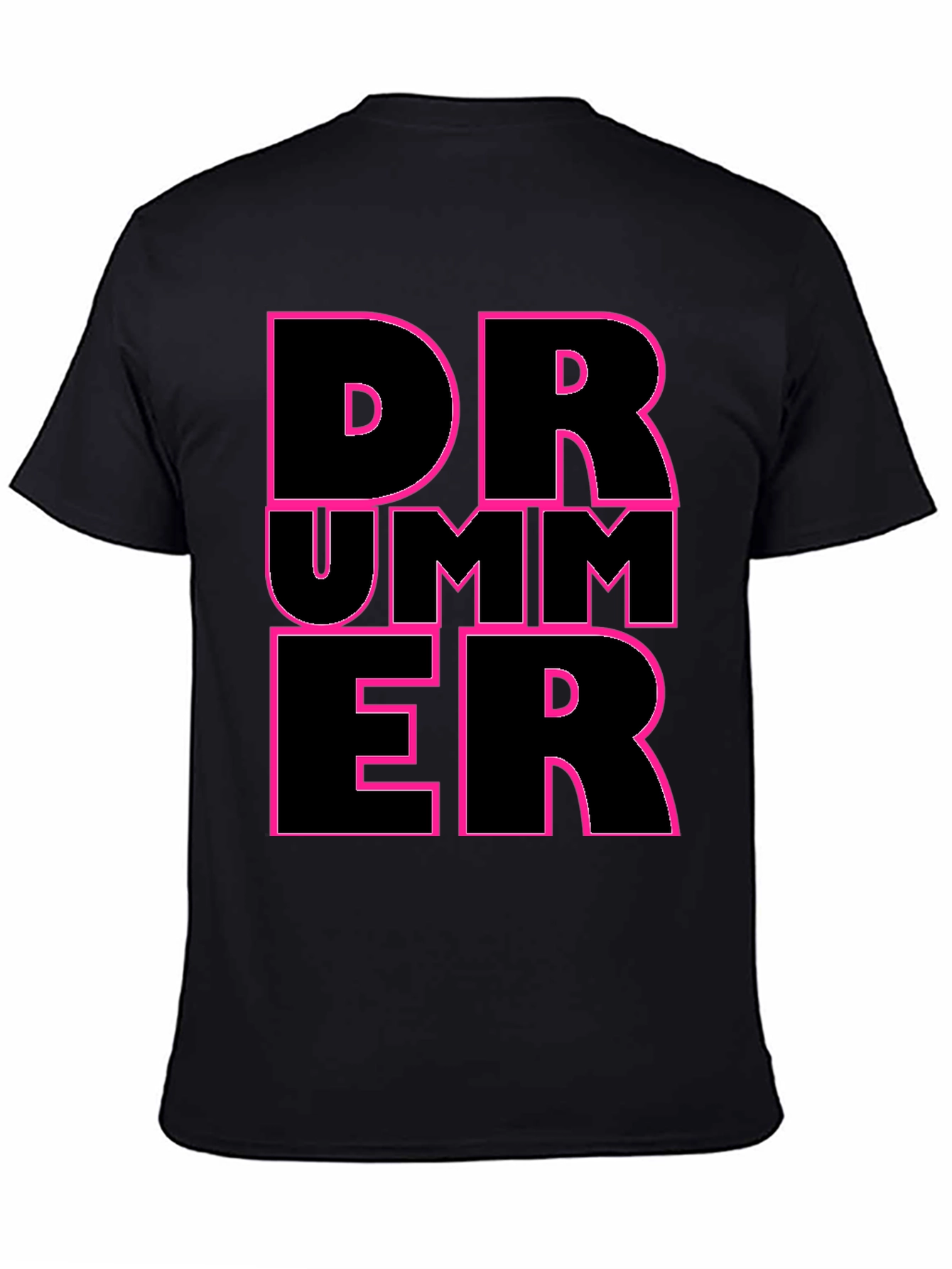 Drummer Graphic T-Shirt - Black with Pink Outline