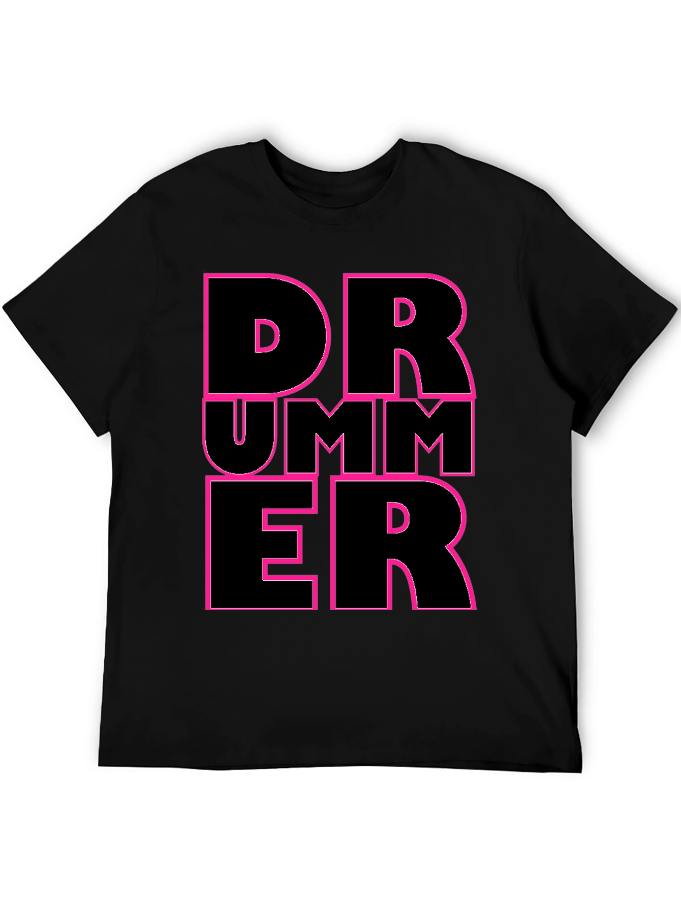 Drummer Graphic T-Shirt - Black with Pink Outline
