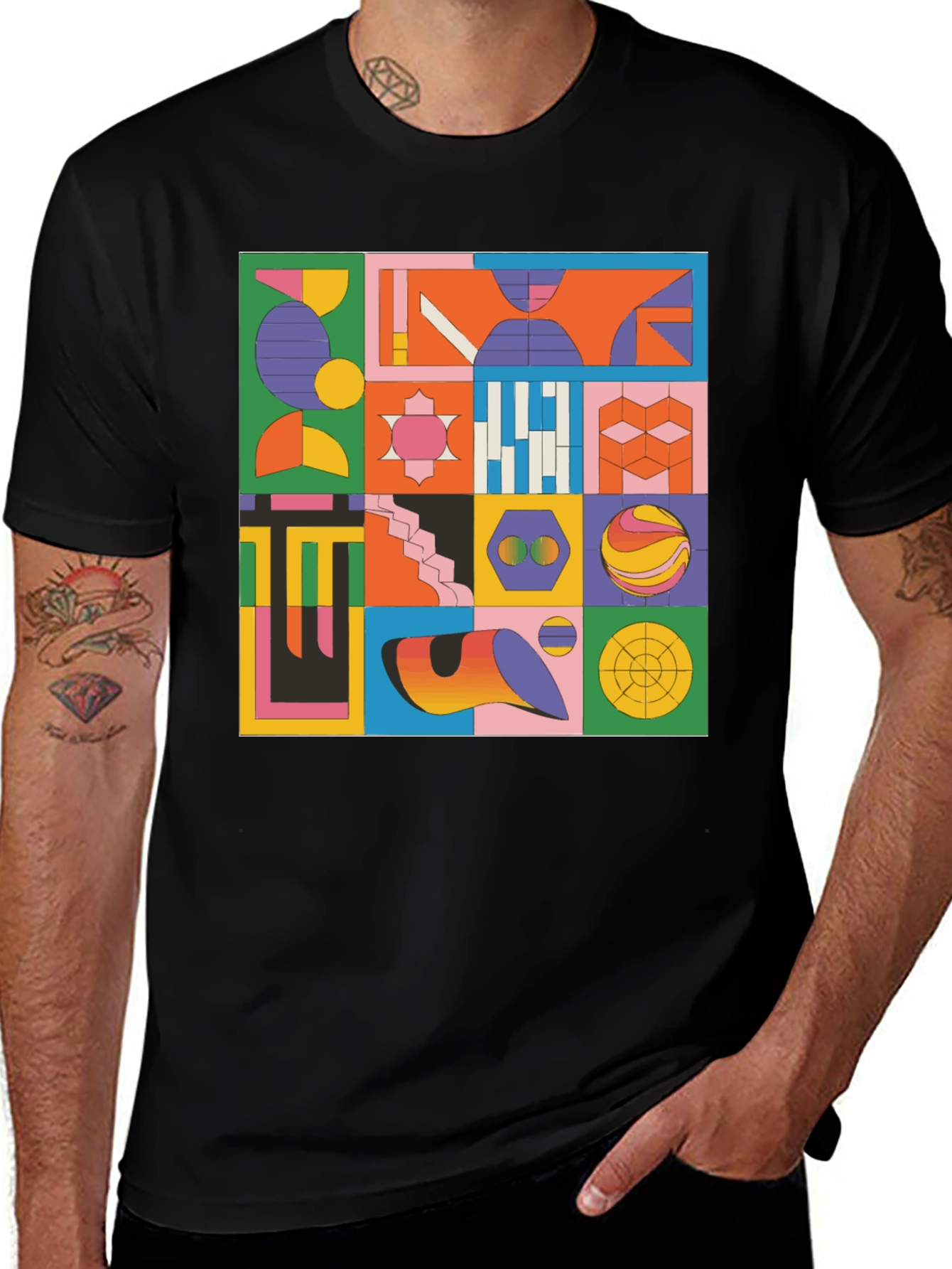 Geometric Pattern Graphic Tee - Modern Art T-Shirt